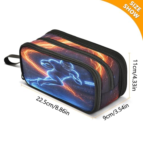 Image of Cosmic Football Player Large Capacity Pencil Case Box Boys Girls Big Stationery Pen Bag Organizer Pencil Pouch Zipper Compartments for School Office