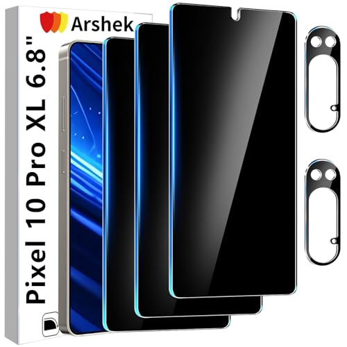 3 Pack Privacy Screen Protector for Google Pixel 10 Pro XL Tempered Glass + 2 Pack Camera Lens Protector True 25Anti Spy 9H+ Hardness Fingerprint Unlock Case Friendly Bubble-Free 6.8 Inch