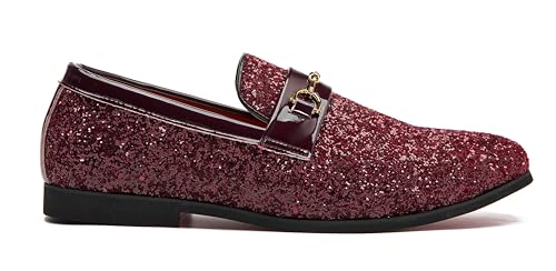 Image of Men Loafer Metallic Textured Slip-on Glitter Sequins Fashion Wedding Dress Shoes Golden