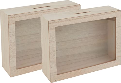 VBS Lot de 2 tirelires avec fenêtre 20x15x6cm Tirelire Boîte en bois