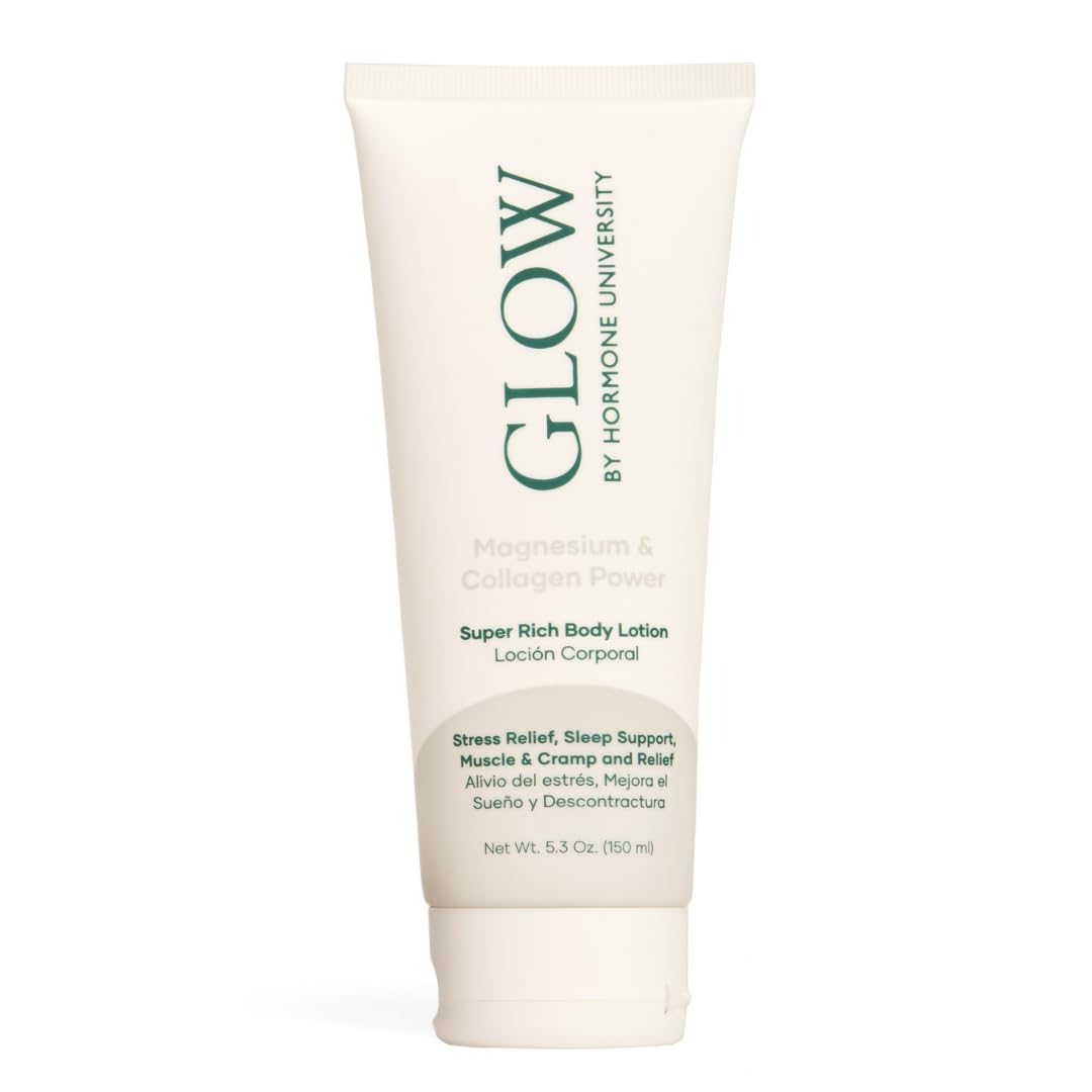 Glow by Hormone University Loción Corporal de Magnesio con Colágeno | Rutina antes de dormir, Concentración más alta de cloruro de magnesio, Cloruro de magnesio genuino Zechstein