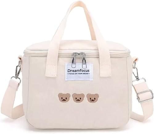 Dreamfocus Bonita bolsa de almuerzo aislada para niñas, gran capacidad, asa y correa, lonchera Kawaii para niños, adolescentes, mujeres, trabajo,