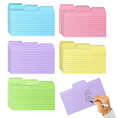 Tecmisse 195 Counts Tabbed Index Cards Guides, 3X5 Inches Index Card Dividers, Color Note Cards And Recipe Guides With Blank Tabs, 5 Colors #TOP6