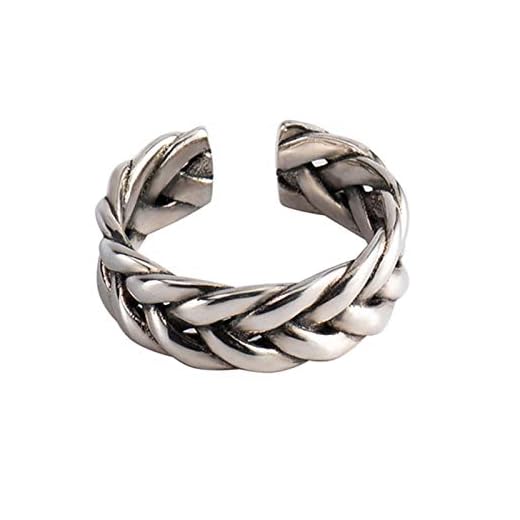 925 Sterling Silver Ring Retro Ring of String Pattern Pattern Thailand Silver Open Adjustable Ring Anti-Metal Allergy Faded Difficult Holiday Birthday Gift Personalized Fashion Ring