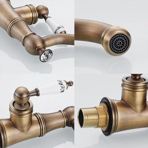 Mitigeur de lavabo en laiton rétro style antique avec commande eau chaude froide - 6