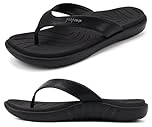 jiajiale Womens Fashion Orthotic Flip Flops Ladies Lightweight Comfortable Thick Cushion Support Yoga Mat Thong Sandals With Plantar Fasciitis Slip On Outdoor for Summer Black UK7