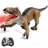 Sunrad Remote Control Dinosaur Toys for Kids 3-5 4-7 8-12 Year Old, Electronic RC Robot Dinosaur with Spray & Light & Roar, Realistic Walking T-Rex Toys Birthday Gifts for Boys Girls (Brown)