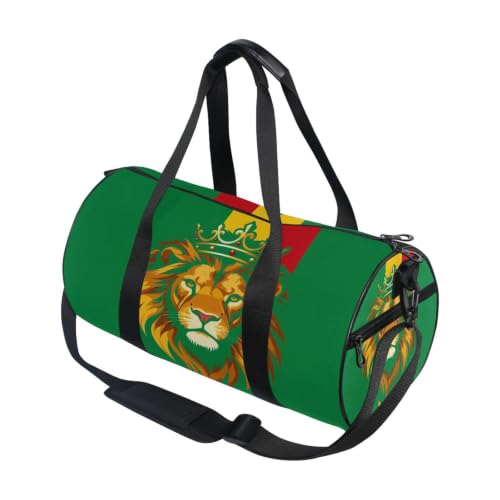 Bolsa de deporte redonda con león jamaicano para ir al gimnasio o de viaje con total ligereza