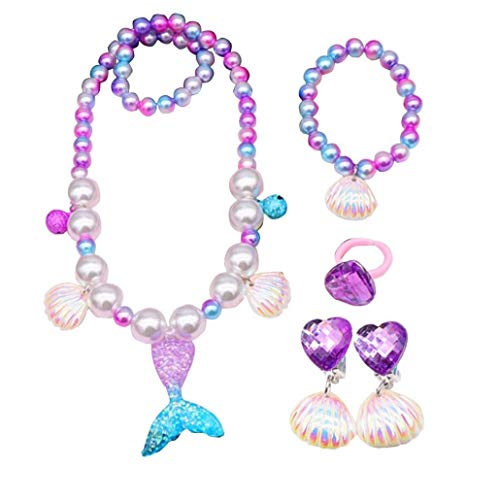 Sungpunet Sirène Fishtail Collier Lovely Girls Party Décor Imitation Collier De Perles Bracelet Sirène Thème Party Vêtements Fournitures Décoration Purple