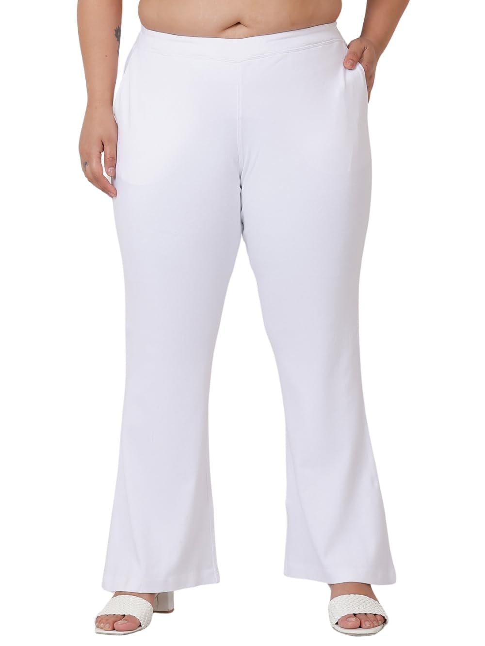 Buy AMYDUS Plus Size High Waisted Pure Cotton Flare Pants for Women |  Stretchable \u0026 Cloud Soft Fabric | Plus Size Pants for Women - L to 9XL White  at Amazon.in