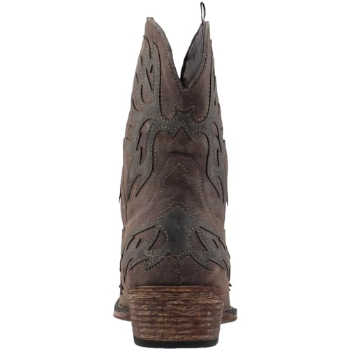 Image of ROPER Womens Amelia Tooled Inlay Snip Toe Casual Boots Ankle Low Heel 1-2 inch - Brown