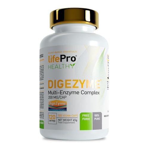 Life Pro Digezyme 200mg 120 Vegan Caps | Enzimas digestivas en cápsulas veganas | Estimula el sistema inmunológico | Ayuda a la absorción del calcio | Mejora la salud de la piel