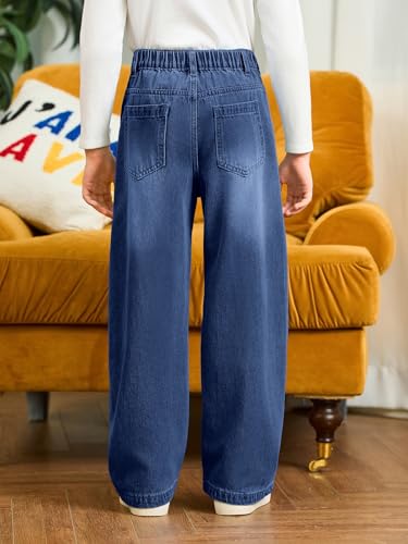 Haloumoning Boys Cargo Jeans Kids High Waisted Baggy Pants Casual Demin Pants with Multi Pockets 5-14 Years4