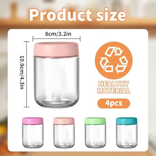 DYUEE 4-Pack Overnight Oats Containers with Lids - 16 oz Glass Jars in 4 Vibrant Colours for Food Storage, Ideal for Oats, Cereals, Sauces and Snacks - Image 2