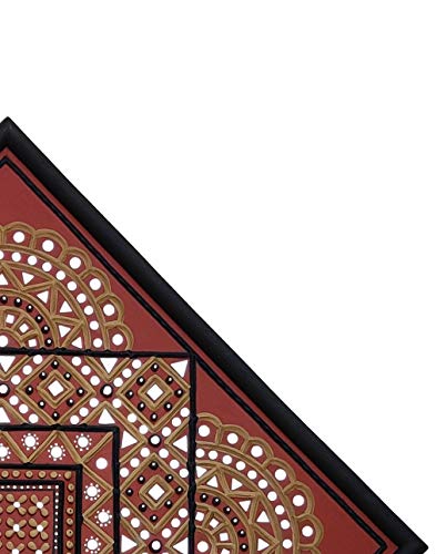 Image of Ethnics of Kutch Traditional Kutch Handicraft Mud-Mirrorwork Lippan Kam Wall Art (Water and Break Resistant) - Square (24 Inch x 24 Inch) - (Maroon - LKT-0001)