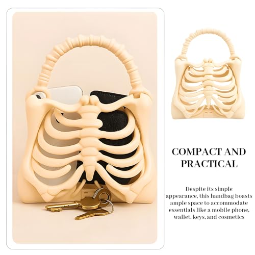 Women Skull Bone Handbag, 3D Printed Skeleton Ribcage Handbag Halloween Purse Novelty Gothic Skeleton Hand Bag4