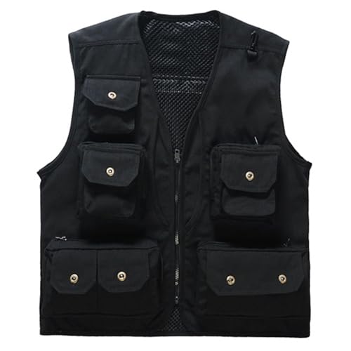 KBOPLEMQ Funktionsweste Herren Outdoor Anglerweste Ärmellose Jacke Reporterwesten Herren Casual Multifunktionsweste mit Vielen Taschen Baumwolle Freizeit Jagd Weste Camping Wander Weste