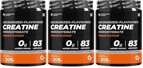 Image of Carbamide Forte Creatine Mono hydrate Powder | Micronized Creatine Monohydrate 308g | Micronized Monohydrate Creatine Supplement for Lean Muscle, Strength & Energy - Orange - 83 Servings - 308g