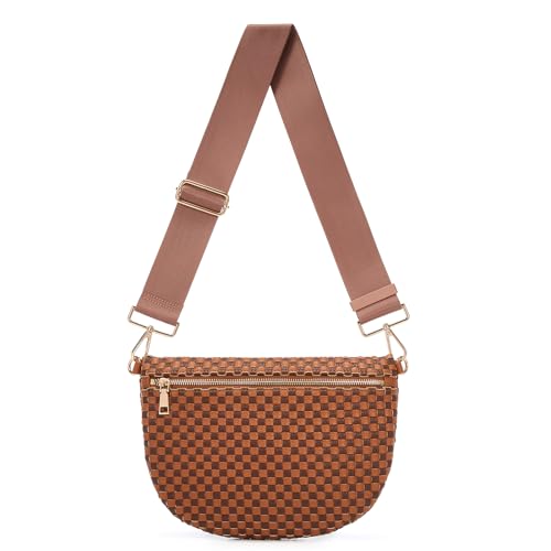 Image of Woven Crossbody Bags For Women, Checkered PU Waist Pack Travel Sling Bag