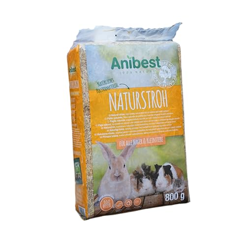 Anibest Naturstroh, Kleintierstreu, 100 % natürliche Einstreu für alle Nager & Kleintiere, Kaninchen, Hamster, Meerschweinchen und Co, saugfähig, wärmeisolierend, Made in Germany, 0,8 kg