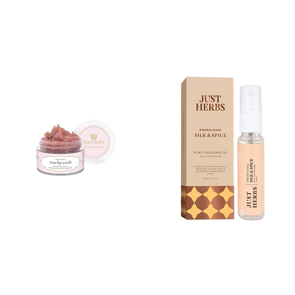 Just Herbs Ayurvedic Rose Lip Scrub For Dry & Just Herbs Luxury Scent Long Lasting Silk & Spice Travel Friendly Perfume 10ml Combo