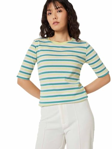 Image of Max Women Striped Ribbed T-Shirt Regular Fit