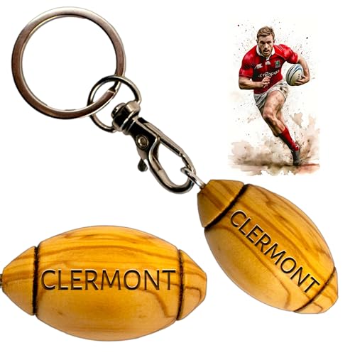 Ernestine - Porte-clés ballon rugby en bois d'olivier - cadeau rugbyman amateur - cadeau joueur rugby - idée cadeaux Clermont - porte-clés sport cadeaux...