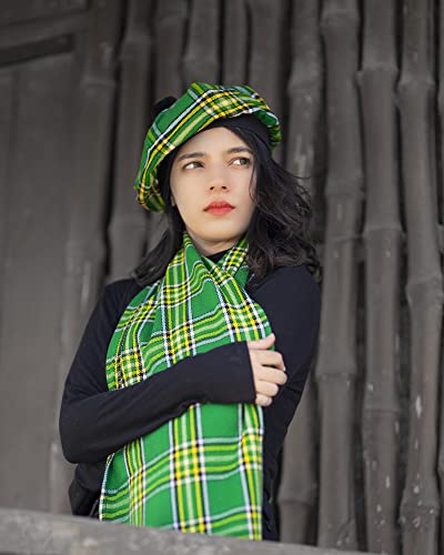 Image of Scottish Tam O' Shanter Hat Tartan Bonnet Pom Pom Wool Flat Cap One Size