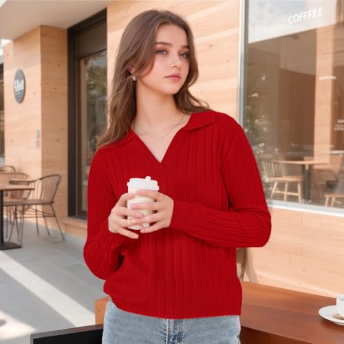 Cuello V Sudadera de Solapa Ligera Femenina y pullover de punto chic 2