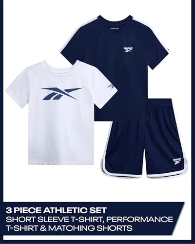 Image of Reebok Toddler Boys Short Set - 3 Piece Summer Outfit with 2 T-Shirts & Shorts - Activewear Clothes for Toddler & Little Boys