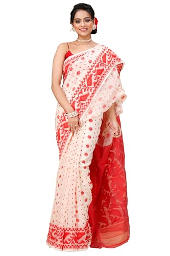 Image of OISHANI SAREE GHOR Women's Traditional Bengal Cotton Silk Soft Jamdani Saree - Beautiful design and Quality - Without Blouse Piece