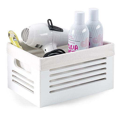 Wooden-Storage-Bin-Container-Decorative-Closet-Cabinet-and-Shelf-Basket-Organizer-Lined-with-Machine-Washable-Soft-Linen-Fabric-White-Small Wooden Storage Bin Container Decorative Closet Cabinet and Shelf Basket Organizer Lined with Machine Washable Soft Linen Fabric White Small
