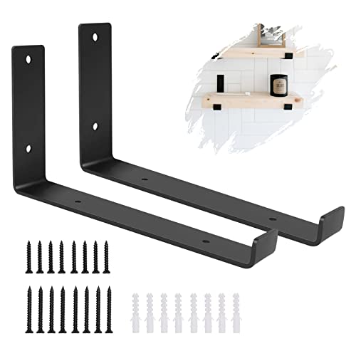Schwarze Regalhalterung, 2 Stück Heavy Duty Regalhalterungen Industrielle Regalhalterung L-Form Rechtwinklige Eckhalterung für Wandregal mit passender Schraube und Ankern (5 x 4 Zoll) Cover