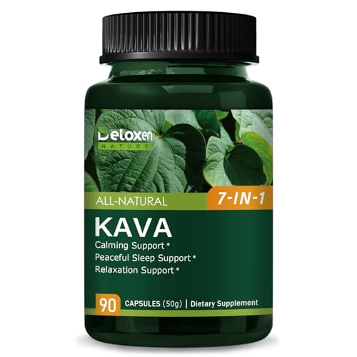 DetoxenNATURE Kava Kava Root Extract Capsules for Natural Calm & Sleep Support. Herbal Supplement with Valerian Passionflower Chamomile Lemon Balm and Lavender for Mood Support. 90 Count