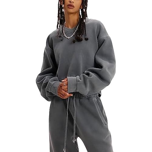 Flygo Women Sweat Set Sweatsuit Fleece 2 Piece Joggers Tracksuit Outfits Crop Sweatshirt Sweatpants Sets