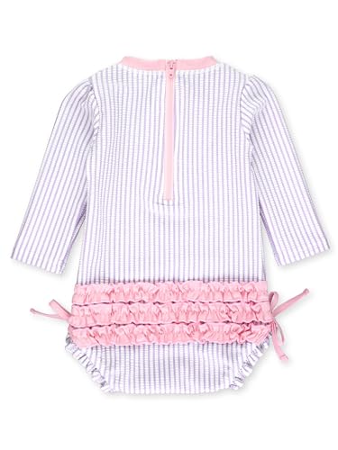 Image of RuffleButts Baby-Girls Seersucker Long Sleeve Rash Guard - One Piece Swimsuit UPF 50+ Toddler