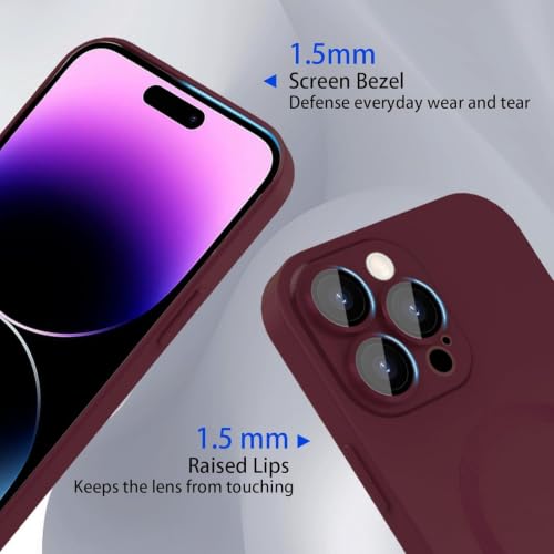 Image of DIZORO Magnetic Case for iPhone 14 Pro Max Cover [Compatible with MagSafe][Built-in Camera Lens Protector] Slim Soft Silicone Bumper Shockproof Metallic Luster Back Cover Phone Cases (Wine Red)