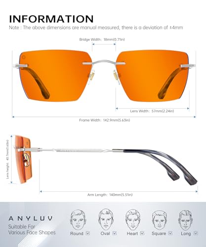 Image of ANYLUV Rimless Blue Light Glasses for Women /Men, Fashion Lightweight Blue Light Blocking Glasses with Stylish Metal Temples