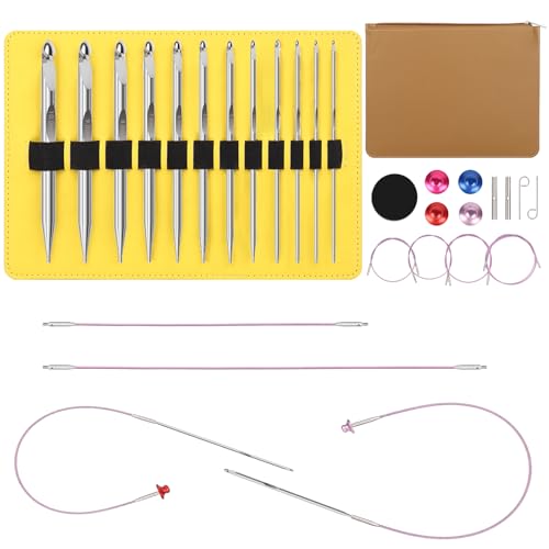 Image of Aeelike Interchangeable Tunisian Crochet Hooks Set, 12 Sizes Tunisian Crochet Hooks Set with Cables 3.0mm - 10.0mm Smooth Ergonomic Hook for Making Blanket Scarves, Ideal Gift