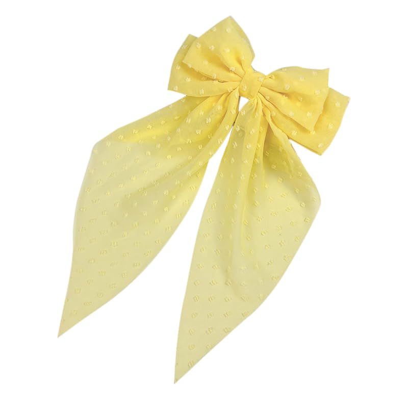 Ling & Bai 8 Inches Large Hair Bow Clip Big Long Tulle Layered Bows Barrettes Hair Accessories for Women Girls Teens (Yellow)