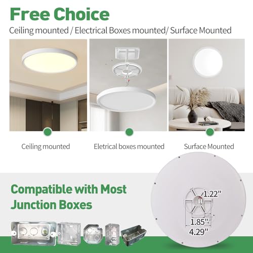 8PK 9 Inch LED Flush Mount Ceiling Light, 18W, 1860LM, 3000K/4000K/6000K CCT Selectable, Round Flat Panel Low Profile Ceiling Light Fixtures for Hallway, Kitchen, Bedroom, Laundry Room by FY WISDOM FLY LIGHTING - Used condition - Image 3