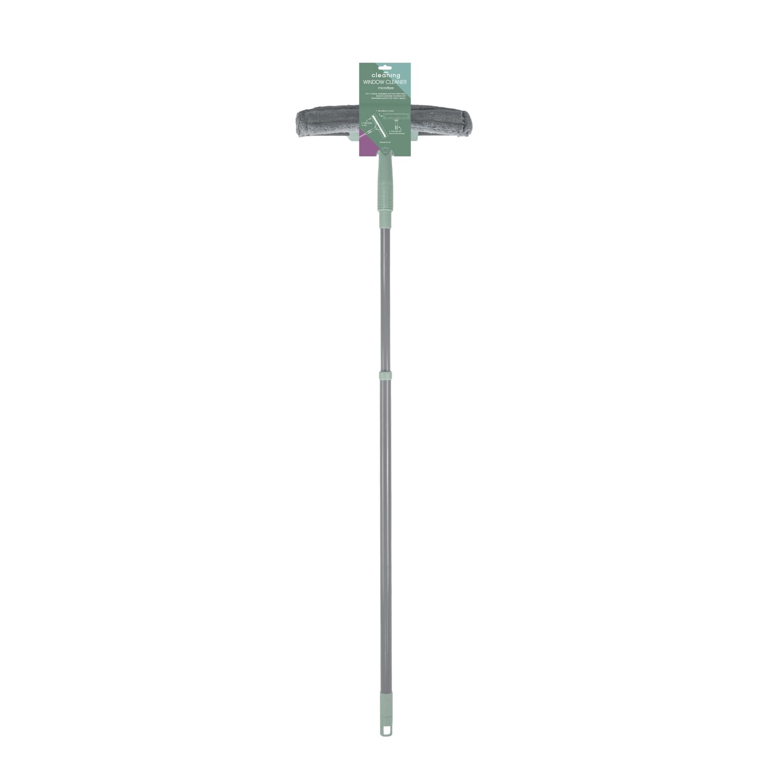 JVL Extendable Microfibre Window Cleaner with Telescopic Handle, Streak-Free Glass Cleaning Tool - Grey