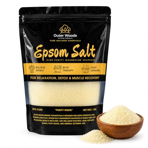 Image of Epsom Salt 1kg (99% Pure Magnesium Sulphate) for Bath Soak, Foot Soak, Muscle Recovery, Relaxation, Stress Relief & Home Gardening | Premium Bath Salt for Men & Women