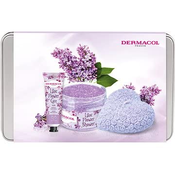 Dermacol Lilac Flower Shower Peeling 200 g + Lilac Flower Hand Care 30 ml + Decorative Scented Candle + Can