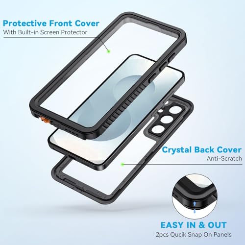 Image of Lanhiem for Samsung Galaxy S25+ Plus Case, IP68 Waterproof Dustproof Case with Built-in Screen Protector, Rugged Full Body Shockproof Protective Cover for Galaxy S25 Plus 6.7 Inch, Black /Clear