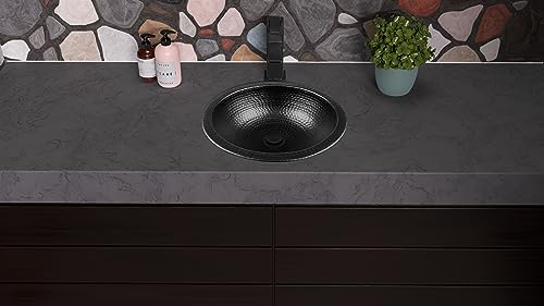 Monarch Abode 19194 Black Hand Hammered Rotunda Dual Mount Bathroom Vanity Sink (16 Inches) - Round Undermount Bathroom Sink - Drop In Vanity Sink - Metal Bathroom Sink thumb #3