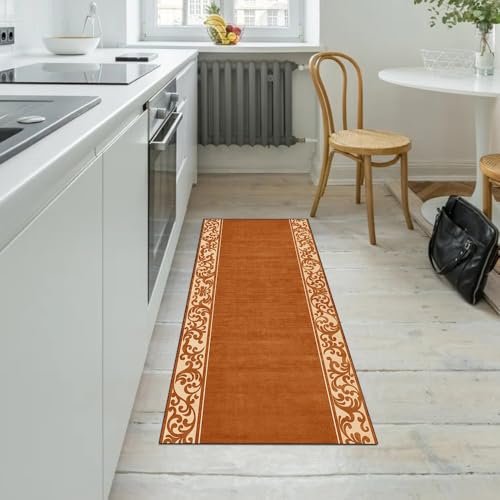 Alfombra de pasillo naranja 90x120 cm lavable para hogar 5