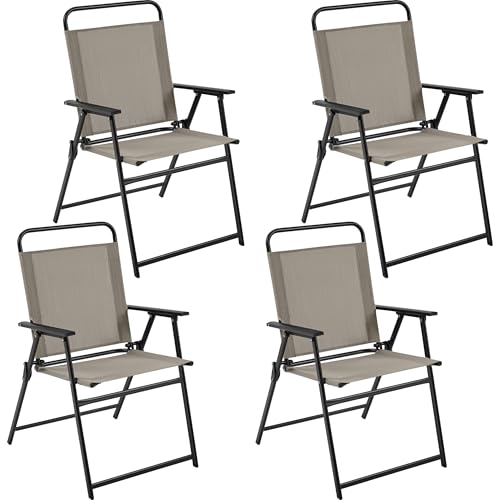 Yaheetech Outdoor Patio Chairs Set of 4 Folding Patio Chairs with Metal Frame Armrests Portable Dining Chairs for Camping Lawn Garden and Porch Brown