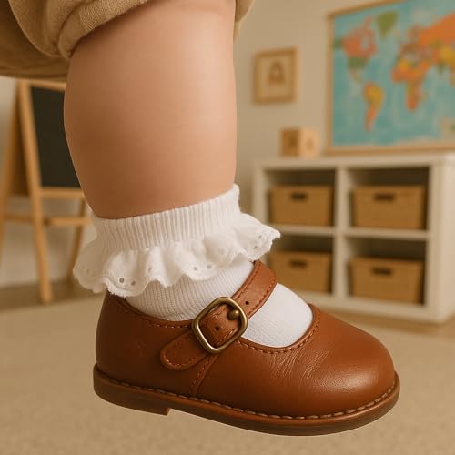 5 Pairs Girls Ruffle Socks 2-4Y Toddler Little Girls Frilly Lace Socks for Toddler Dress Clothing (White)4