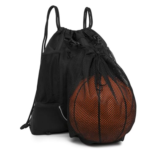 POFET Drawstring Basketball Backpack for Boys Girls Foldable Football Volleyball Bag Sports Sack with Detachable Ball Mesh Bag for Gym Baseball And Yoga - Image 4